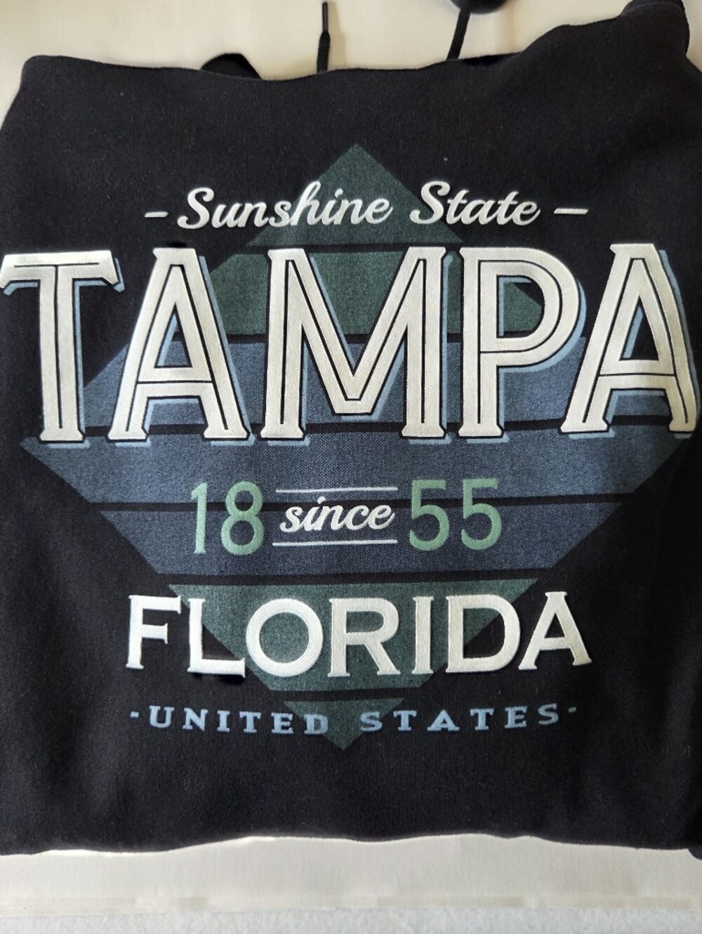 Tampa Florida XL Sweatshirt Hoodie Black with Teal & White Print